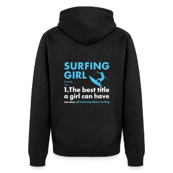 Sport Girl Surfing - Unisex Premium Bio Zip Hoodie - Schwarz - Hinten - Nico (187cm)