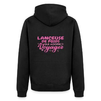 Lanceuse de poids globe-trotteuse passionnée - Veste à capuche bio Premium Unisexe - noir - Dos - Nico (187cm)
