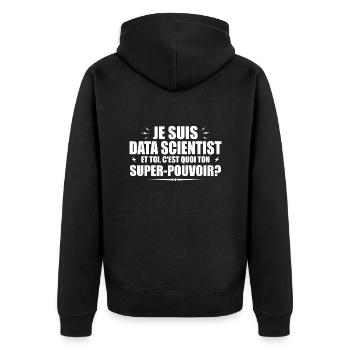 Ich bin Data Scientist. Deine Superkraft? - Unisex Premium Bio Zip Hoodie - Schwarz - Hinten - Nico (187cm)