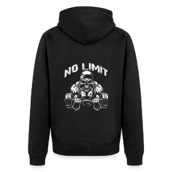 No Limit Workout Bodybuilding Skull with Dumbbell - Unisex Premium Organic Zip Hoodie - black - Back - Nico (187cm)