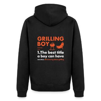 Griller Boy Definition Grilling - Unisex Premium Organic Zip Hoodie - black - Back - Nico (187cm)