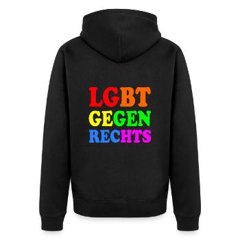 Lgbt gegen rechts - Unisex Premium Bio Zip Hoodie - Schwarz - Hinten - Nico (187cm)