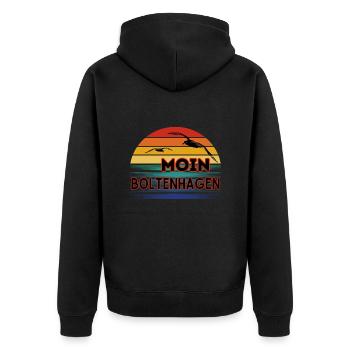 Moin Boltenhagen avec mouette dans un style rétro - Veste à capuche bio Premium Unisexe - noir - Dos - Nico (187cm)