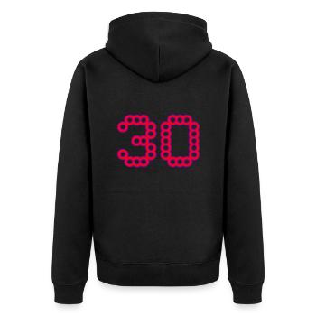 30. 30 YEARS. 30th ANNIVERSARY. 30 YEARS ANNIVERSARY. - Unisex Premium Organic Zip Hoodie - black - Back - Nico (187cm)