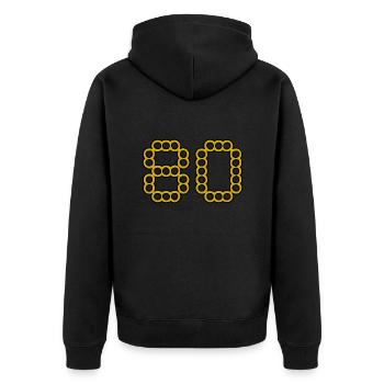 80. 80 YEARS. 80th ANNIVERSARY. 80 YEARS ANNIVERSARY. - Unisex Premium Organic Zip Hoodie - black - Back - Nico (187cm)