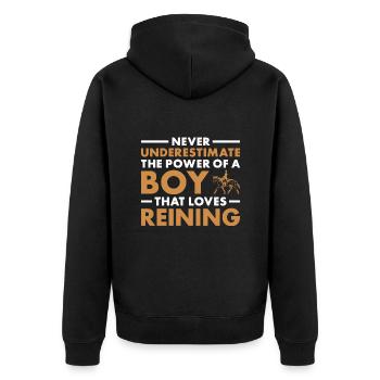 Reiner Never Underestimate The Power Of A Boy - Unisex Premium Organic Zip Hoodie - black - Back - Nico (187cm)