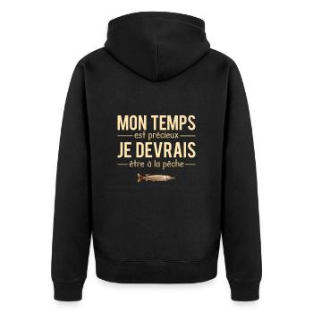 Mon Temps Est Précieux Blague Pêcheur Humour - Veste à capuche bio Premium Unisexe - noir - Dos - Nico (187cm)
