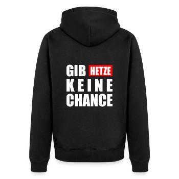 gib hetze keine chance - Unisex Premium Bio Zip Hoodie - Schwarz - Hinten - Nico (187cm)