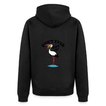Frog and Stork - Don't ever give up - Unisex Premium Organic Zip Hoodie - black - Back - Nico (187cm)