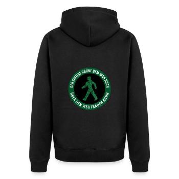 Der einzige Grüne dem man über den Weg trauen kann - Unisex Premium Bio Zip Hoodie - Schwarz - Hinten - Nico (187cm)
