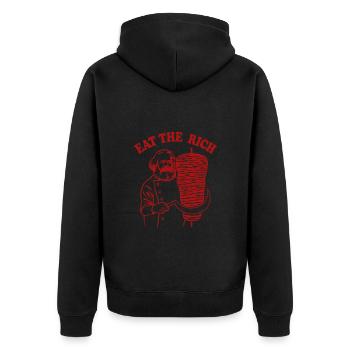 Eat the rich - Karl Marx Cartoon - Döner Kebab - Unisex Premium Bio Zip Hoodie - Schwarz - Hinten - Nico (187cm)