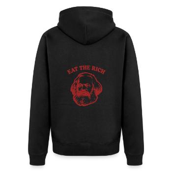 Eat The Rich - Lustiger Karl Marx Cartoon - Unisex Premium Bio Zip Hoodie - Schwarz - Hinten - Nico (187cm)