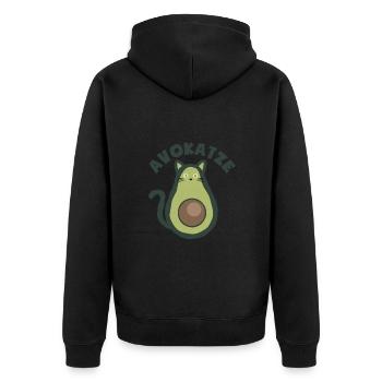 Avokatze - Avocado und Katze - Wortspiel - Unisex Premium Bio Zip Hoodie - Schwarz - Hinten - Nico (187cm)