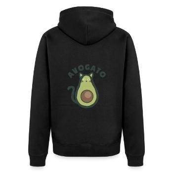 Avogato - Avocado und Katze - Wortspiel - Unisex Premium Bio Zip Hoodie - Schwarz - Hinten - Nico (187cm)