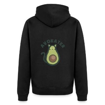 Avokater - Avocado und Katze - Wortspiel - Unisex Premium Bio Zip Hoodie - Schwarz - Hinten - Nico (187cm)