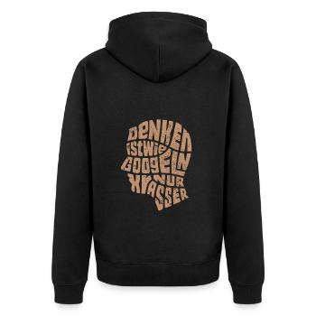 Denken ist wie Googeln nur krasser Geschenk - Unisex Premium Bio Zip Hoodie - Schwarz - Hinten - Nico (187cm)
