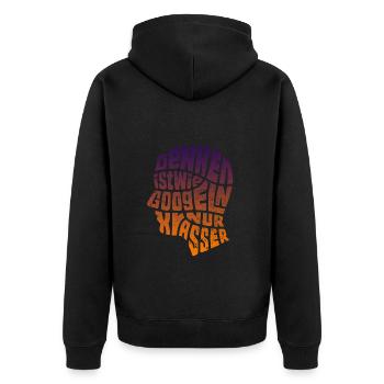 Denken ist wie Googeln nur krasser Geschenk - Unisex Premium Bio Zip Hoodie - Schwarz - Hinten - Nico (187cm)