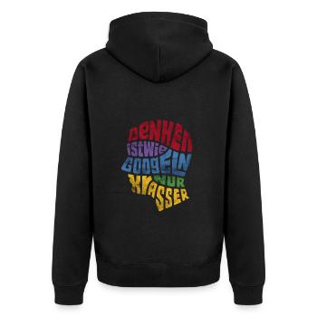 Denken ist wie Googeln nur krasser Geschenk - Unisex Premium Bio Zip Hoodie - Schwarz - Hinten - Nico (187cm)