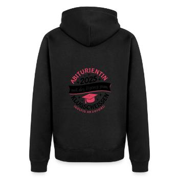 Abiturientin 2025 mit der Lizenz zum Klugscheissen - Unisex Premium Bio Zip Hoodie - Schwarz - Hinten - Nico (187cm)