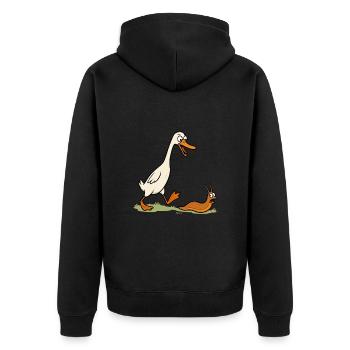 Cute runner duck chasing snail in the garden runner duck - Unisex Premium Organic Zip Hoodie - black - Back - Nico (187cm)