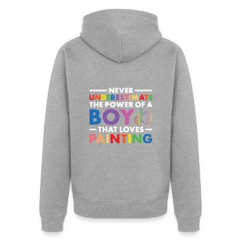 Painter Never Underestimate The Power Of A Boy - Unisex Premium Bio Zip Hoodie - Grau meliert - Hinten - Nico (187cm)