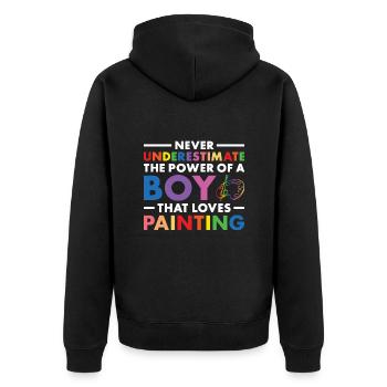 Painter Never Underestimate The Power Of A Boy - Unisex Premium Bio Zip Hoodie - Schwarz - Hinten - Nico (187cm)