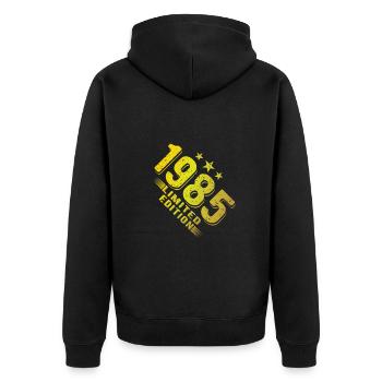 1985 Lustiges Geburtstagsgeschenk 40. Geburtstag - Unisex Premium Bio Zip Hoodie - Schwarz - Hinten - Nico (187cm)