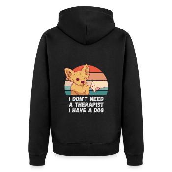 Ich brauche keinen Therapeuten ich habe einen Hund - Unisex Premium Bio Zip Hoodie - Schwarz - Hinten - Nico (187cm)