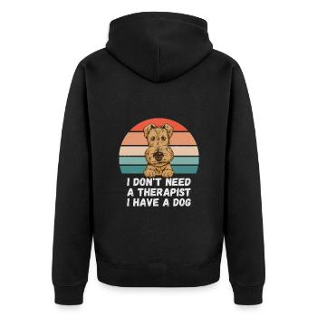 Ich brauche keinen Therapeuten ich habe einen Hund - Unisex Premium Bio Zip Hoodie - Schwarz - Hinten - Nico (187cm)