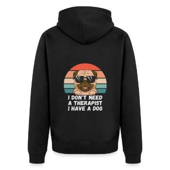 Ich brauche keinen Therapeuten ich habe einen Hund - Unisex Premium Bio Zip Hoodie - Schwarz - Hinten - Nico (187cm)