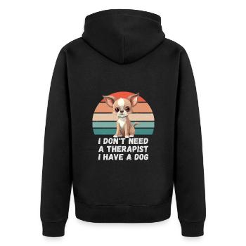 Ich brauche keinen Therapeuten ich habe einen Hund - Unisex Premium Bio Zip Hoodie - Schwarz - Hinten - Nico (187cm)