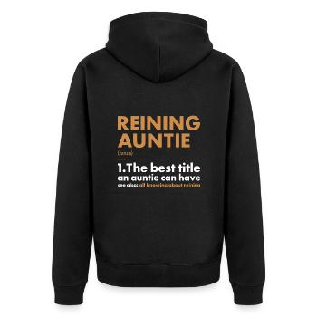 Reiner Auntie Definition Reining - Unisex Premium Organic Zip Hoodie - black - Back - Nico (187cm)