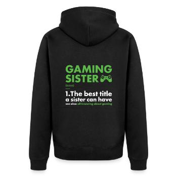 Gamer Sister Definition Gaming - Unisex Premium Bio Zip Hoodie - Schwarz - Hinten - Nico (187cm)