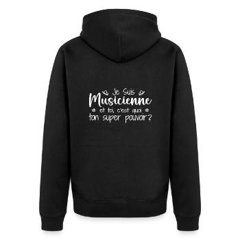 Ich bin Musiker. Was ist deine Superkraft? - Unisex Premium Bio Zip Hoodie - Schwarz - Hinten - Nico (187cm)
