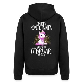 EINHORN KÖNIGINNEN WERDEN IM FEBRUAR GEBOREN - Unisex Premium Bio Zip Hoodie - Schwarz - Hinten - Nico (187cm)