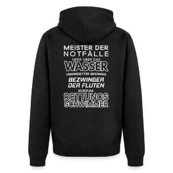 Rettungsschwimmer/Rettungsschwimmerin - Unisex Premium Bio Zip Hoodie - Schwarz - Hinten - Nico (187cm)