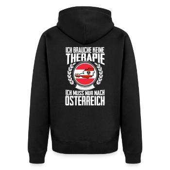Therapie Österreich Urlaub Geschenk Tirol Kärnten - Unisex Premium Bio Zip Hoodie - Schwarz - Hinten - Nico (187cm)