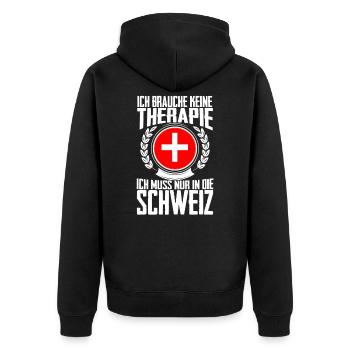 Therapie Schweiz - Urlaub Geschenk Zürich Genf - Unisex Premium Bio Zip Hoodie - Schwarz - Hinten - Nico (187cm)
