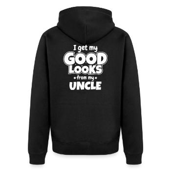 Gutes Aussehen von meinem Onkel Patenonkel - Unisex Premium Bio Zip Hoodie - Schwarz - Hinten - Nico (187cm)