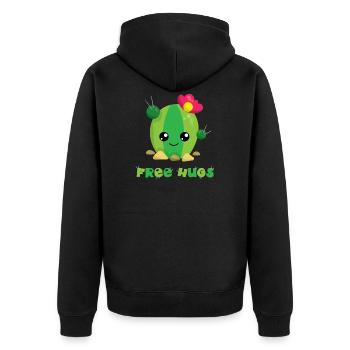 FREE HUGS - Süßer Comic Kaktus Geschenk Shirts - Unisex Premium Bio Zip Hoodie - Schwarz - Hinten - Nico (187cm)