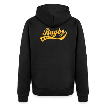 rugby is life - retro - Unisex Premium Organic Zip Hoodie - black - Back - Nico (187cm)