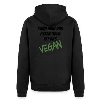 Kann man das essen oder ist das Vegan - Unisex Premium Bio Zip Hoodie - Schwarz - Hinten - Nico (187cm)