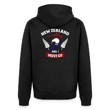 New Zealand is calling work and travel gift - Unisex Premium Organic Zip Hoodie - black - Back - Nico (187cm)