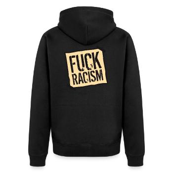 zettel fuck interdit non no racism logo text dagege - Veste à capuche bio Premium Unisexe - noir - Dos - Nico (187cm)