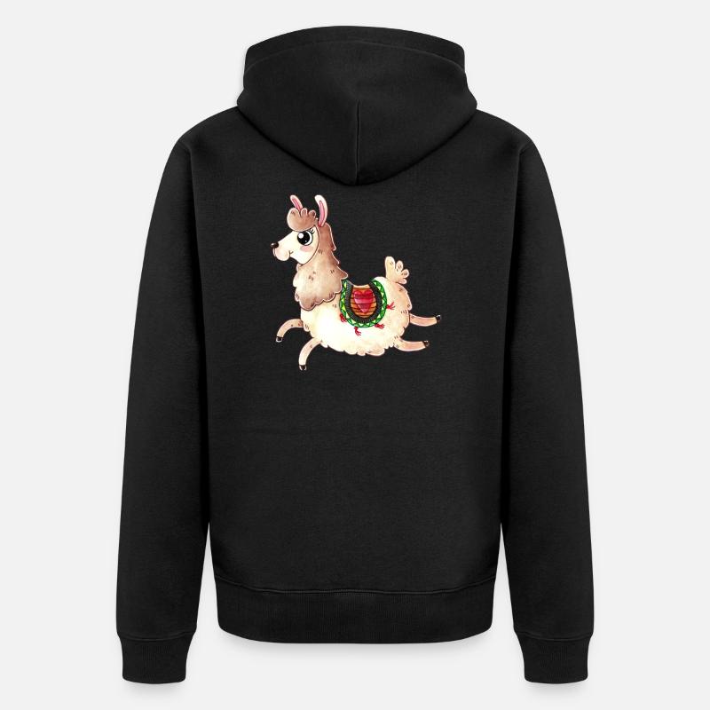 Springendes Comic Lama - Unisex Premium Bio Zip Hoodie - Schwarz