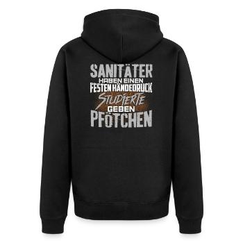 SANITÄTER geben kein Pfötchen - Unisex Premium Bio Zip Hoodie - Schwarz - Hinten - Nico (187cm)