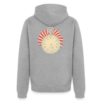 Uhrmacher Uhr - Unisex Premium Bio Zip Hoodie - Grau meliert - Hinten - Nico (187cm)
