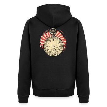 Uhrmacher Uhr - Unisex Premium Bio Zip Hoodie - Schwarz - Hinten - Nico (187cm)