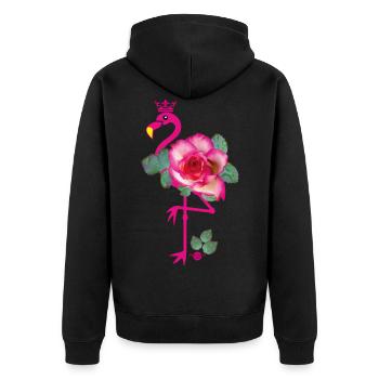 29 Pink Flamingo Krone Rose - Unisex Premium Bio Zip Hoodie - Schwarz - Hinten - Nico (187cm)