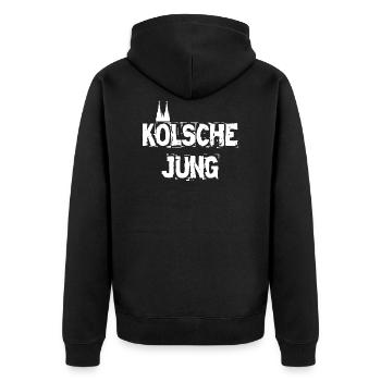 Kölsche Jung Kölner Dom Rheinland Kölle - Unisex Premium Bio Zip Hoodie - Schwarz - Hinten - Nico (187cm)